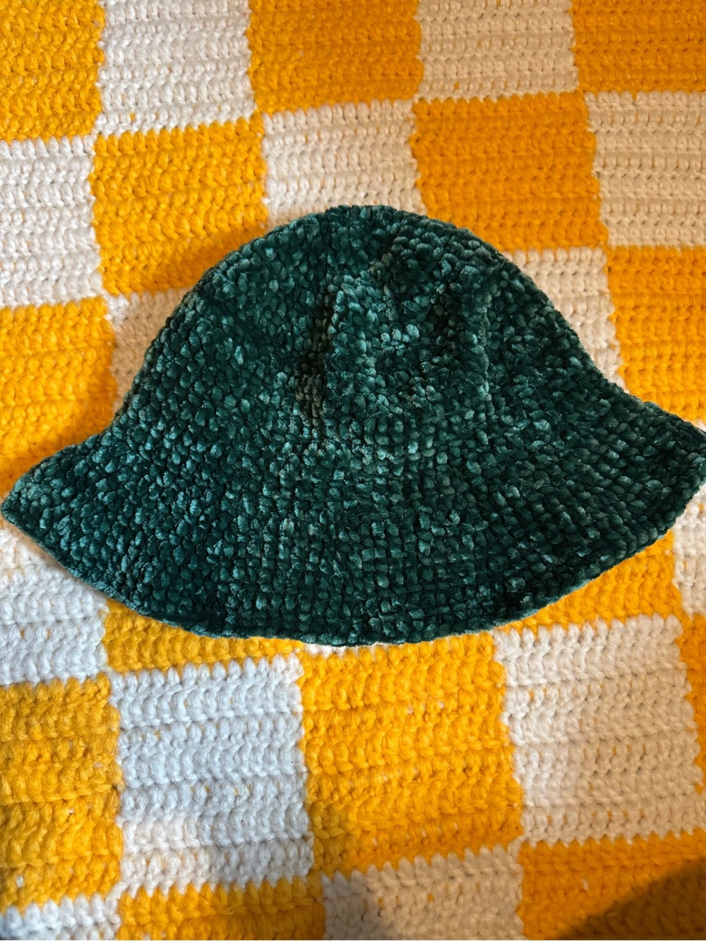 Handmade Brand New Green Velvet Crochet Bucket Hat